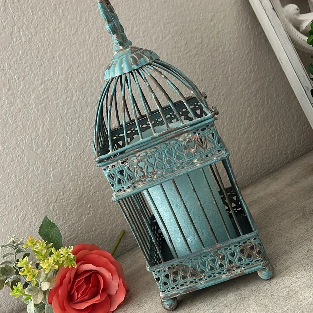 Vintage Inspired Shabby Chic Cottage Farmhouse Rustic Distressed aqua lantern